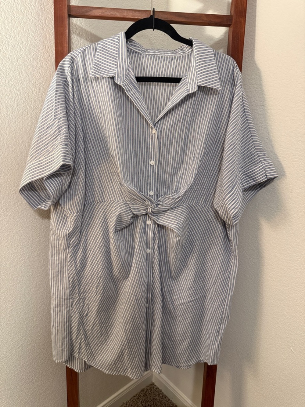 Cupshe Someday Blue and White Striped Tie-Front Mini Dress Beach Coverup SIZE XL